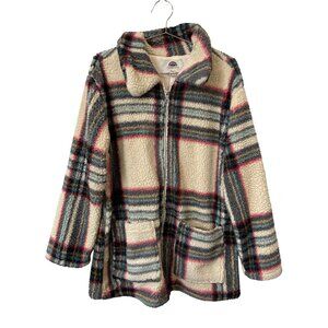 1 Sunset Lane Sherpa Jacket Size Large Plaid Full Zip Long Sleeve Cozy Outerwear